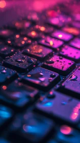 Neon rain on midnight keyboard keys in liquid cyberdreams.
