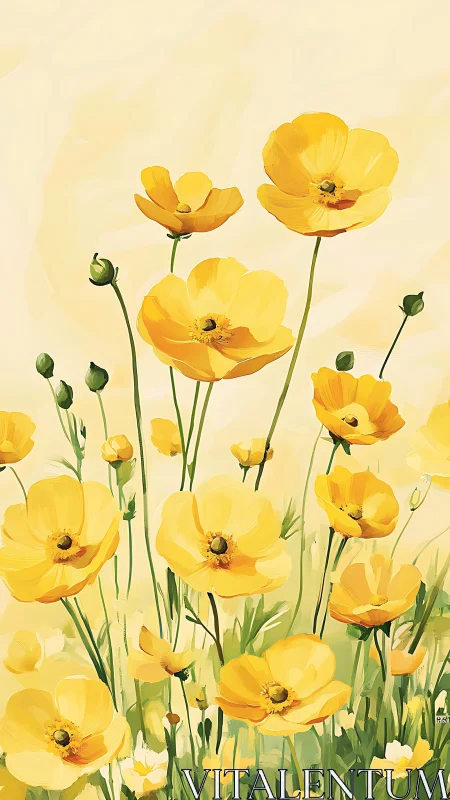 Cheerful Yellow Poppies Dancing in Golden Light.