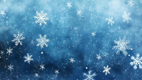 Gentle snowflakes drift softly across a calm winter sky