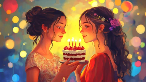 Twin Wishes: Candlelit Connection Between Sisters.