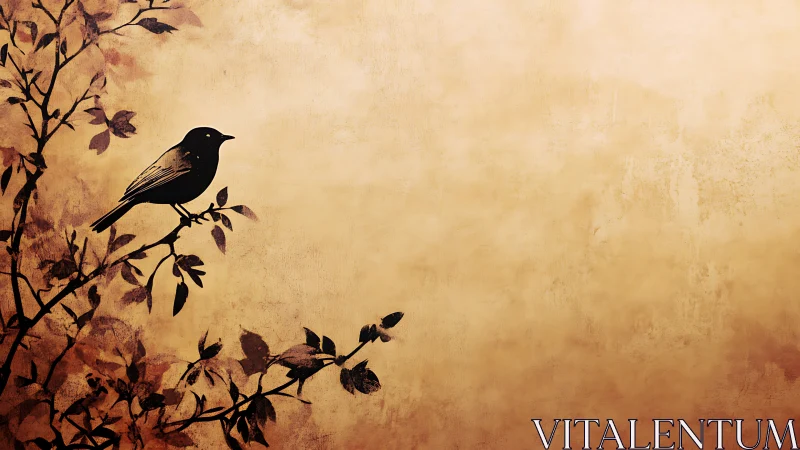 Quiet little songbird rests calmly on a golden evening branch