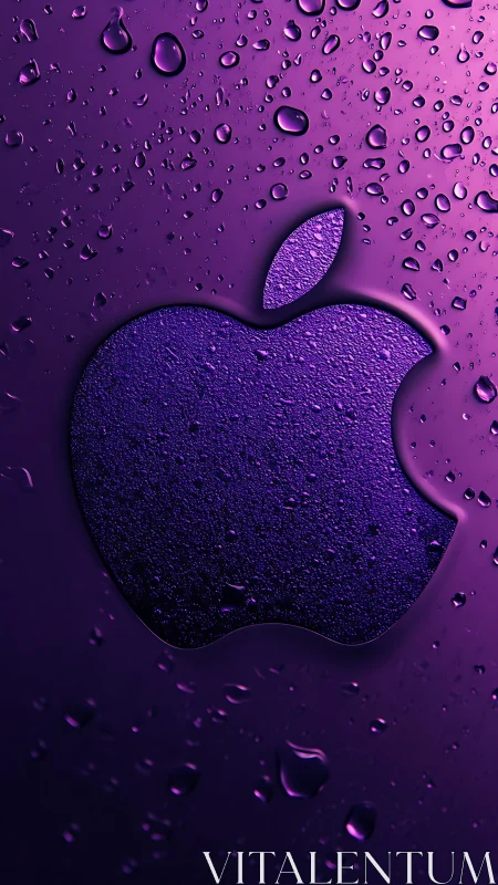 Purple tech emblem glows through glossy water droplets