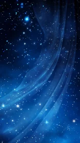Starry blue space background with flowing light veil curtain.