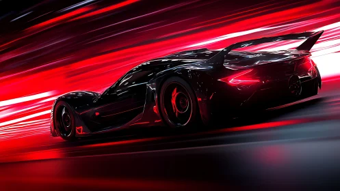 3D hypercar velocity study with dynamic light trails rendering.