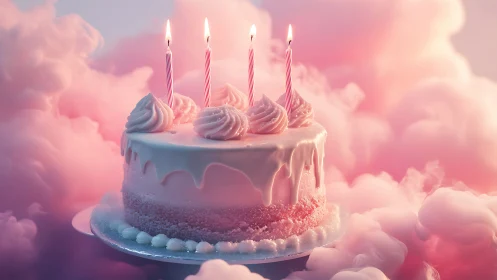 Dreamscape Birthday Cake Suspended in Cotton Candy Clouds.