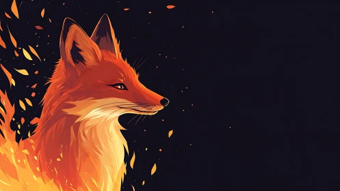 Fiery orange fox profile against dark night background.