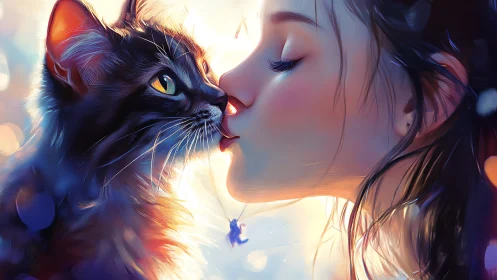 Portrait of Person and Cat in Golden Light