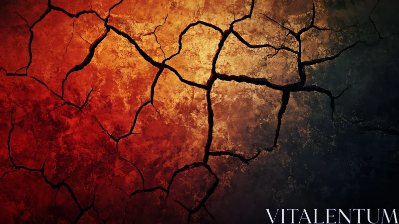 Cracked Earth Texture with Fiery Gradient in Abstract Art Style.