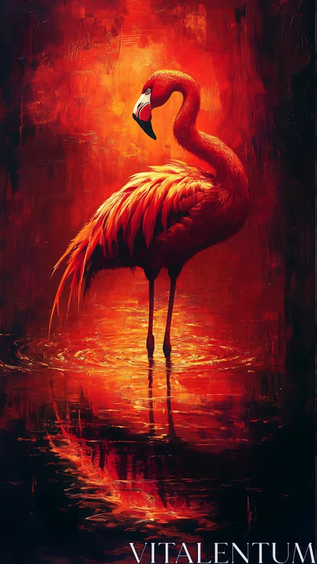 Chromatic flamingo in high-saturation reflective waterfield.