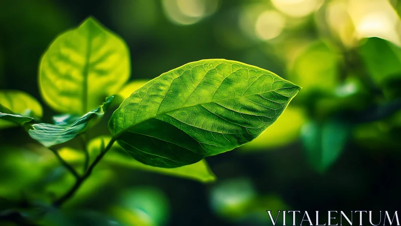 Macro botanical study of illuminated leaf structure in situ.