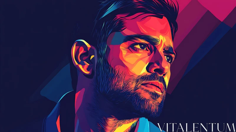 Bold portrait glows with vibrant neon light and quiet strength