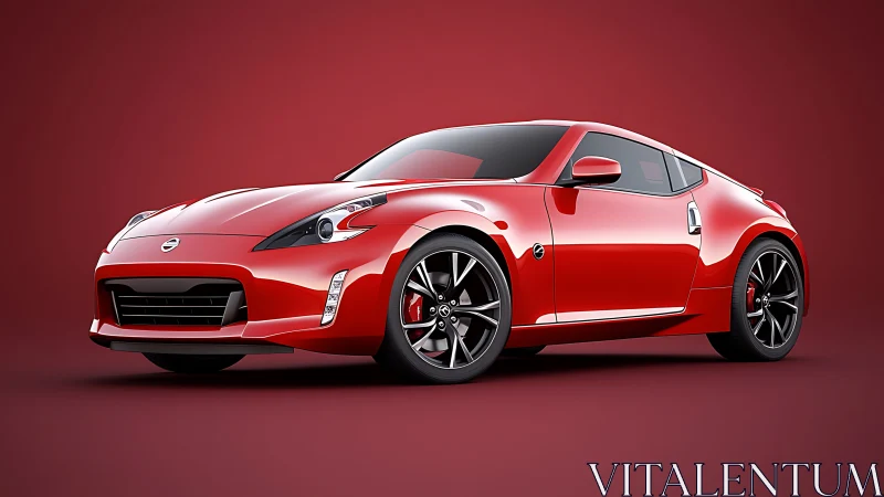 Scarlet sports coupe gleams confidently against red backdrop