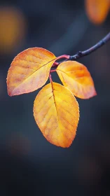 Autumn yellow leaves in sharp focus against dark bokeh.