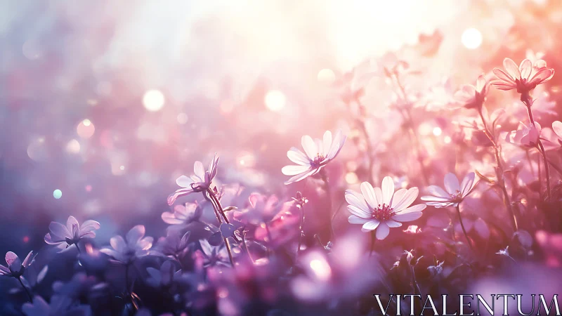 Shallow-Depth Cosmos Field: Chromatic Gradient with Bokeh Daisies. Rendering.