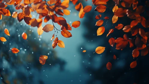 Digital painting of autumn leaves in atmospheric shallow focus.
