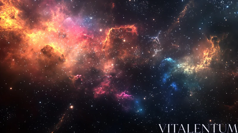 Star-splashed nebula river ignites a prismatic cosmic drift.