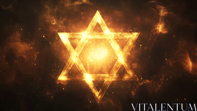 Luminous Star of David with fiery cosmic glow composition.