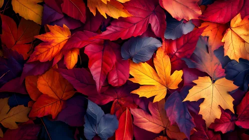 Colorful autumn maple leaves form dense overlapping pattern