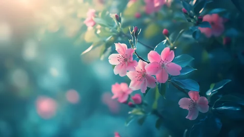 Pink Blossoms Dreaming in Soft Garden Light.