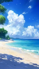 Tropical Beach Paradise with Billowed Clouds.