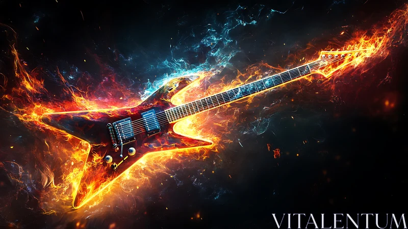 Fire-forged electric guitar blazing through cosmic night.