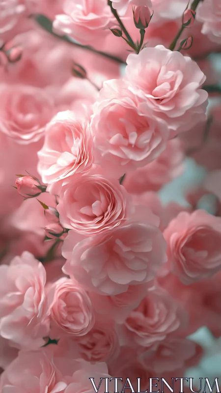 Pink Rose Blooms with Layered Petals and Green Foliage.