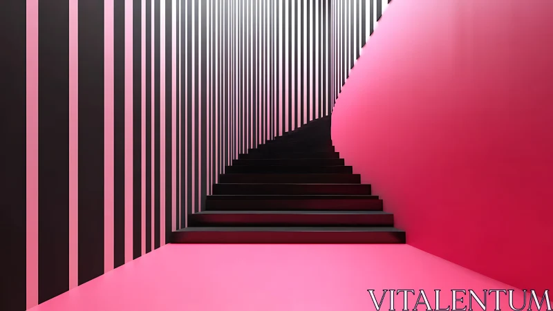 Geometric 3D staircase composition with linear striping elements.
