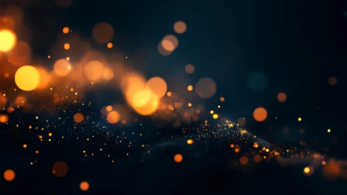 Abstract glowing orange bokeh lights on dark background digital art.