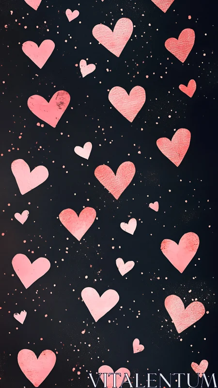 Coral-Pink Heart Constellation on Noir Background with Metallic Accents