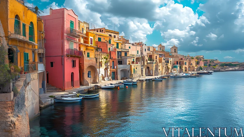 Harbor of painted houses basking beside glassy turquoise water.