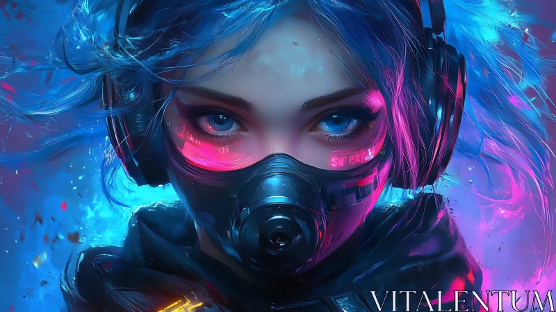 Neon storm hacker locks eyes through a glowing cyber mask