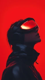 Person wearing VR visor in red high-contrast lighting