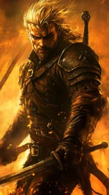 Armored swordsman in incendiary chromatic combustion field.