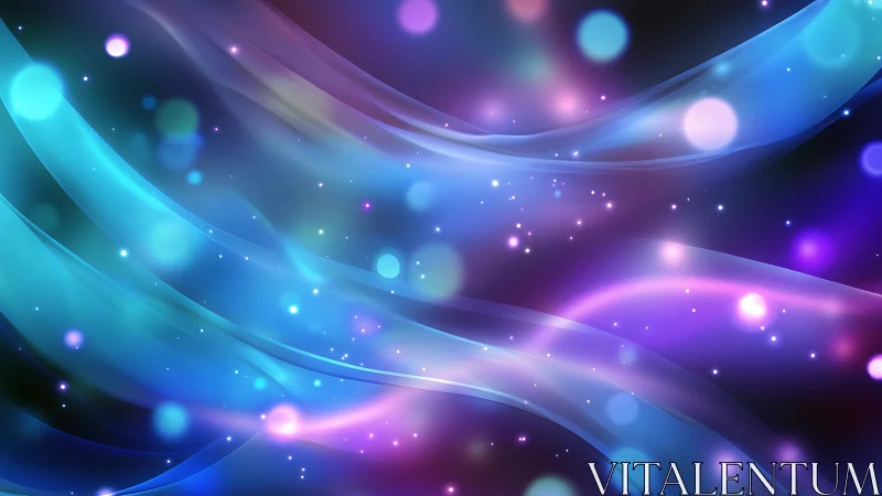 Luminous neon ribbons glide through starry cosmic field