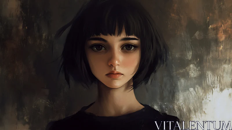 Solitary girl with dark bob meets painterly muted light