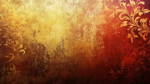 Ornate gold flourishes on textured crimson gradient ground.