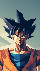 Low-poly anime warrior portrait in bilateral symmetry study.