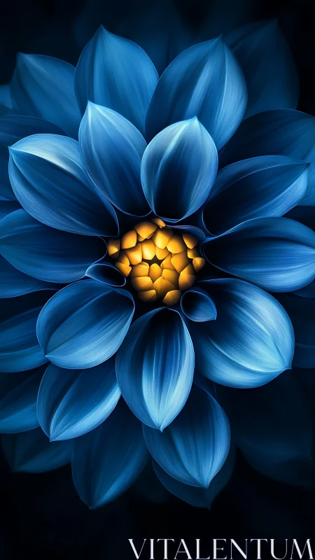 Blue flower with luminous yellow center rendered in digital medium.