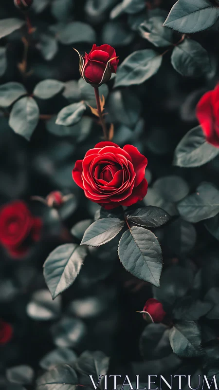 Deep Red Rose Specimens Exhibiting Layered Petal Architecture with Selective Focus