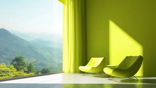 Contemporary Minimalism: Mountain Vista Through Chartreuse Interiors.