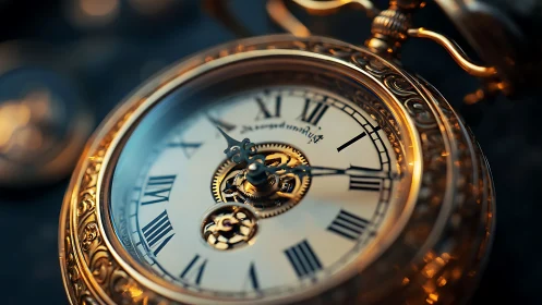 Golden pocket watch glowing with timeless vintage charm.