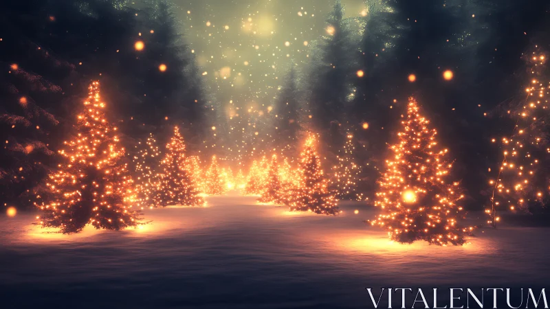Illuminated fir corridor renders a nocturnal winter luminescence