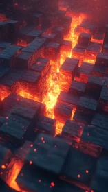 Volcanic lava flows carve glowing paths through stone blocks.