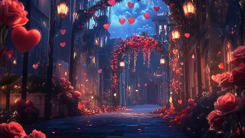 Algorithmic Urban Street Rendered with Volumetric Heart-Shaped Particles