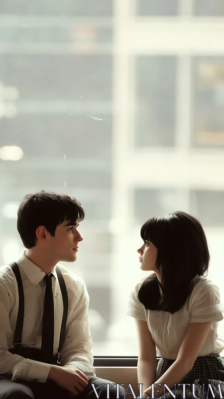 Sunlit Moments: Two Souls Conversing by Towering Glass.