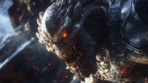 Volumetric-lit demonic warbeast in high-fidelity 3D render.