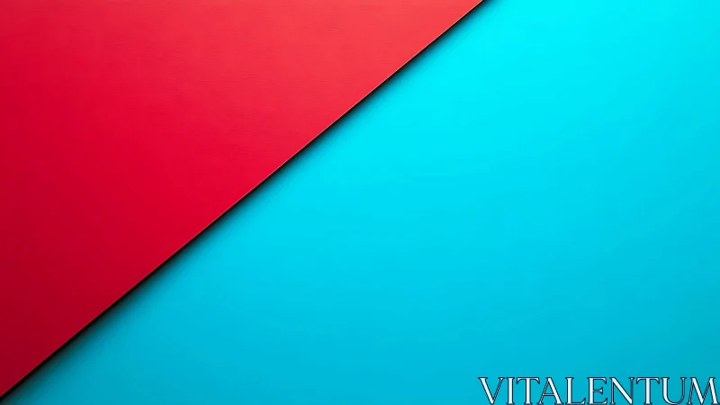 Diagonal red plane intersects cyan field in minimal abstract design