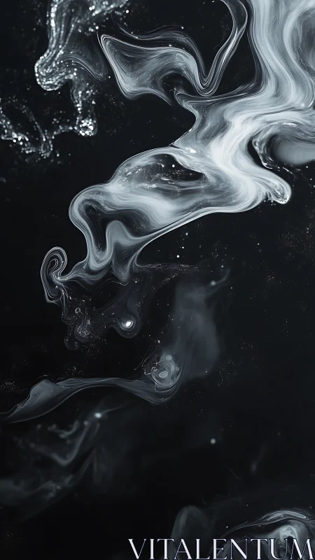 Monochrome smoke swirls over deep black abstract space.