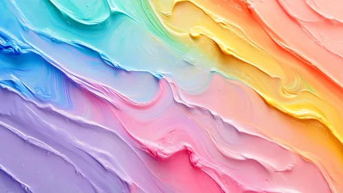 Layered rainbow pigment waves in glossy abstract flow.