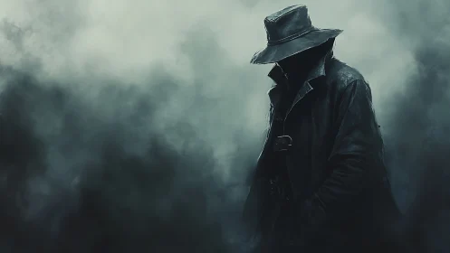 Shadowed wanderer wrapped in mist and midnight leather.